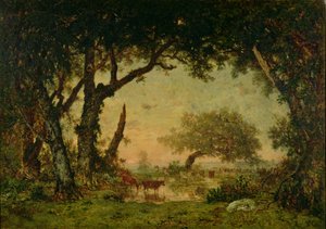 Le bord de la forêt à Fontainebleau, coucher de soleil, 1850-51